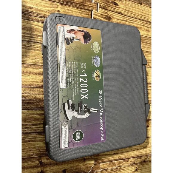 Kids 28 Piece Microscope Set 300X 600X 1200X - Metal w/Slides, Light Unused - Picture 12 of 12